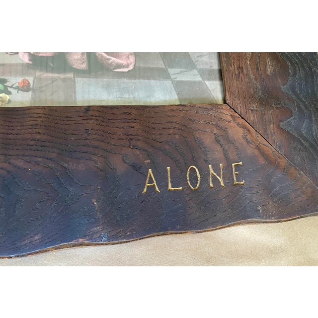 Early 20th Century Art Nouveau Arts & Crafts Hand Carved Oak Frame W/Print of Woman "Alone" Reproduction For Sale - Image 4 of 12