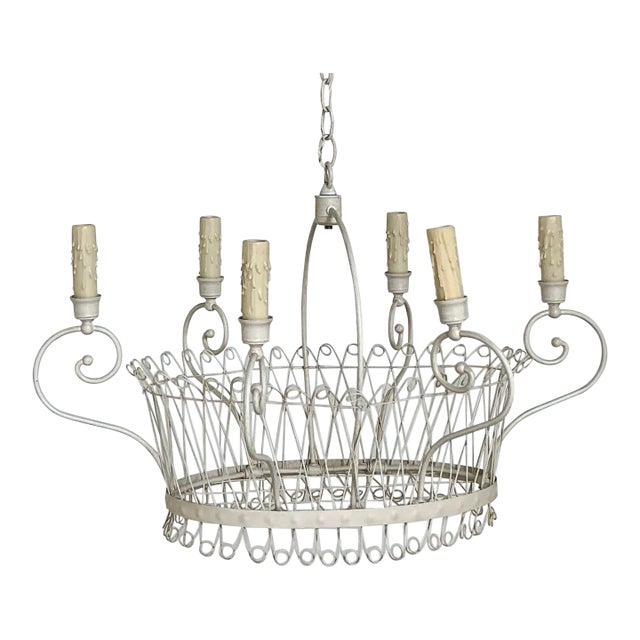 Vintage Regency Wire Basket Six Arm Chandelier For Sale
