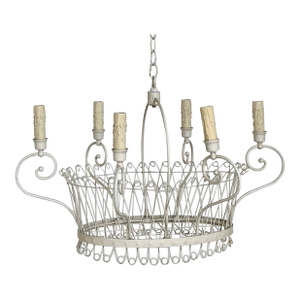 Vintage Regency Wire Basket Six Arm Chandelier