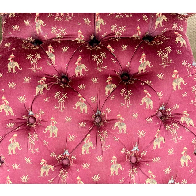 Pair of Chinoiserie Tufted Red Barrel Back Slipper Chairs For Sale - Image 11 of 11