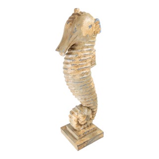 20th Century Carved Folk Art Seahorse Figure in Distressed White Paint For Sale