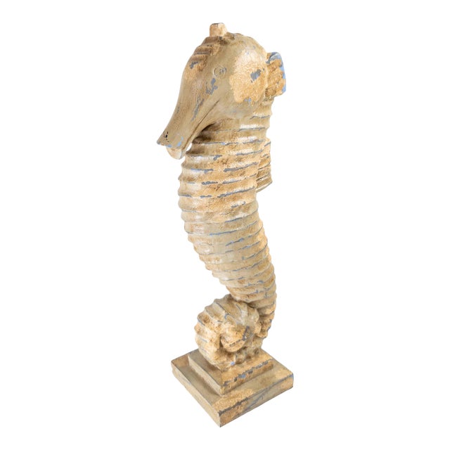 20th Century Carved Folk Art Seahorse Figure in Distressed White Paint For Sale