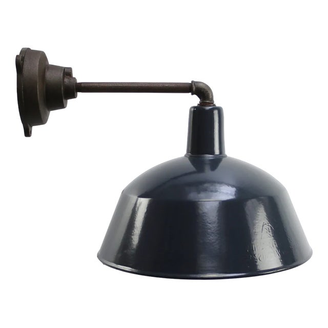 Vintage Industrial Blue Enamel Cast Iron Wall Lights For Sale