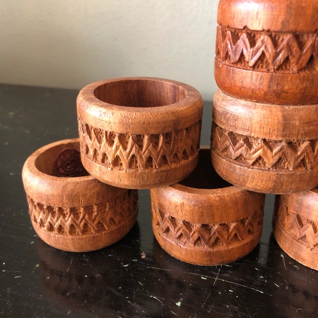 1970s Vintage Wooden Napkin Rings - Set of 8 For Sale - Image 4 of 6
