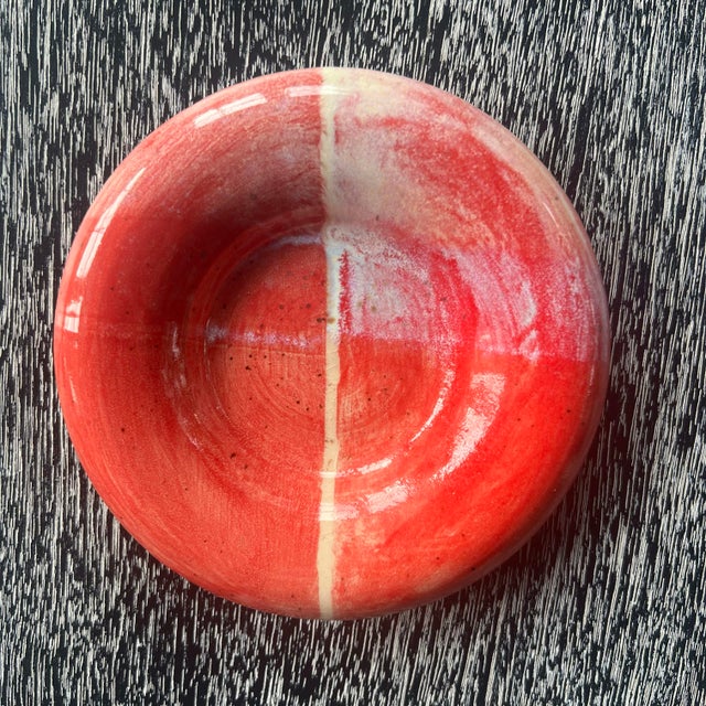 Mid-Century Modern Red Handmade Pottery Trinket Dish For Sale - Image 3 of 7