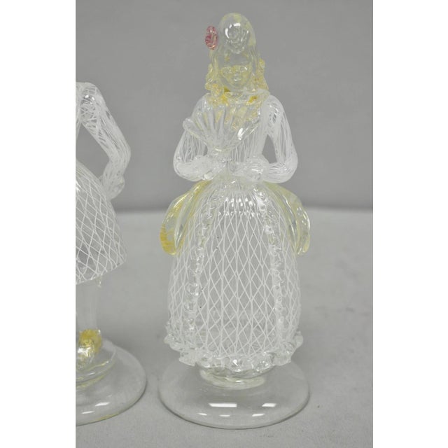 Glass Vintage Italian Murano Latticino & Gold Leaf Art Glass Male & Female Figure Pair For Sale - Image 7 of 11