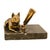 Mid-Century Modern Vintage Solid Brass French Bulldog Pen Stand on Italian Portoro Gold Marble Base For Sale - Image 3 of 8