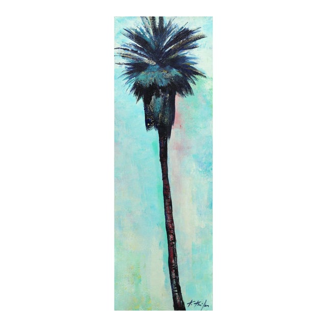 Easy Green - Original Blue Sky Palm Tree Painting on Canvas - Tall Artwork by Kathleen Keifer For Sale