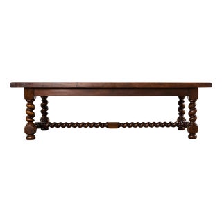 Country French Oak Farmhouse Barley Twist Trestle Dining Table For Sale
