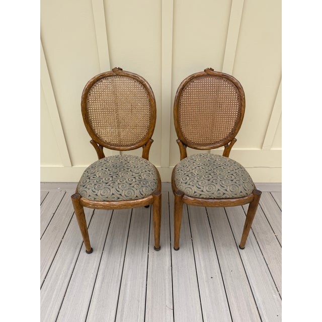 Rustic European Set of 4 Vintage Faux Bois Dining Chairs With Cane Back For Sale - Image 3 of 18