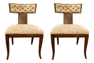 Kravet Athens Klismos Maple Chair With Chocolate Leather and Taupe Upholstery