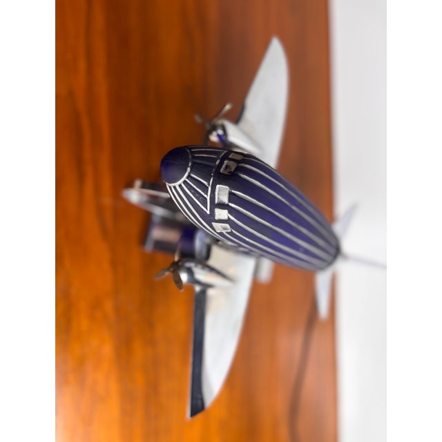1930’s Art Deco Chrome and Glass Airplane Lamp For Sale - Image 4 of 11