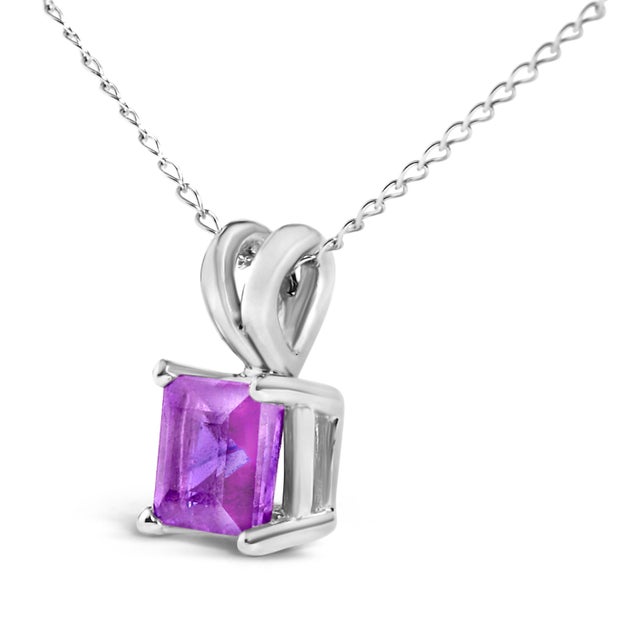 Contemporary 14K White Gold 5x5 MM Square Shaped Purple Amethyst Solitaire Pendant Necklace For Sale - Image 3 of 5