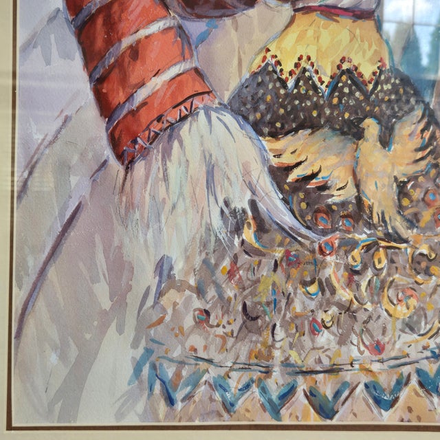 Lorenzo Castñeda 2011 "La Fiesta Vaquera" Framed Watercolor 39"w X 27"h Beautiful Western Piece For Sale - Image 9 of 18