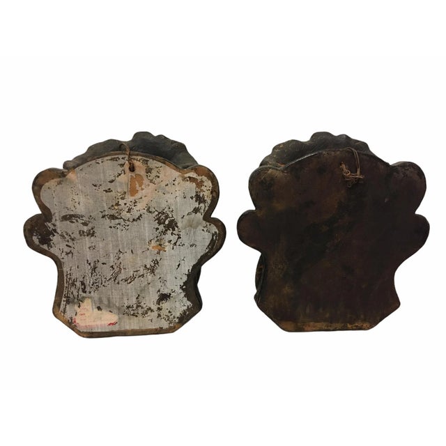 Black Antique 1920s Art Deco Egyptian Revival Black Clay Wall Hangings - a Pair Mask Wall Pockets For Sale - Image 8 of 13