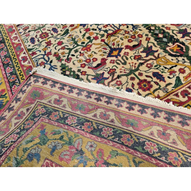 Antique Indian Agra Rug, Hand-Knotted Wool, Tree of Life Design, Ivory & Yellow, 8x15 For Sale - Image 14 of 15