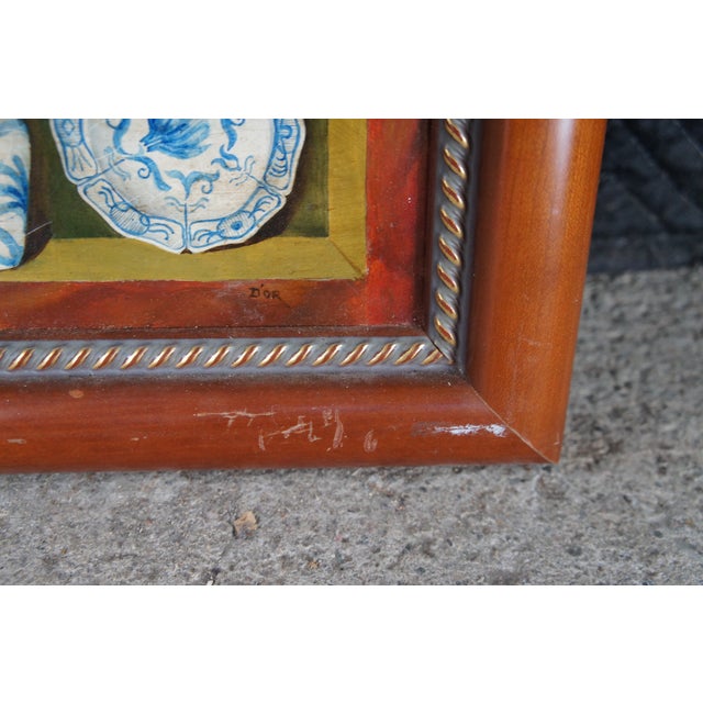 Late 20th Century Fabrice De Villeneuve Trompe l'Oeuil Bw China Cupboard Still Life Oil Painting For Sale - Image 10 of 12