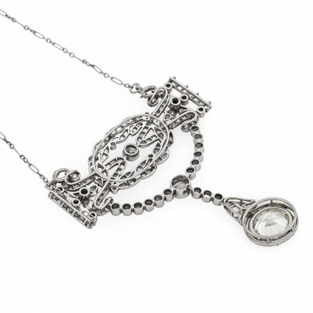 1910s 1910s Belle Époque French Gia 3.59 Carat Old European Cut Diamond Platinum Necklace For Sale - Image 5 of 11