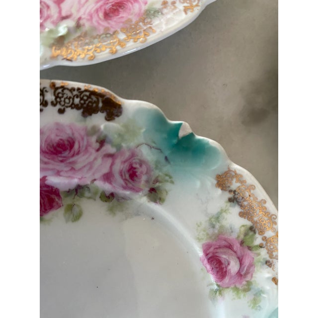 Antique Porcelain Small Plates With Pink Roses and Gold Applique - Set of 10 For Sale In Austin - Image 6 of 9