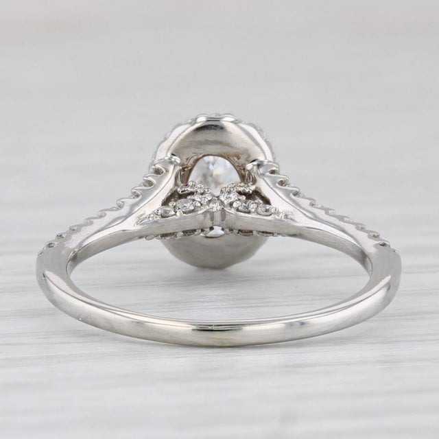 2010s 0.86ctw Oval Diamond Halo Semi Mount Engagement Ring 18k White Gold Size 6.25 For Sale - Image 5 of 8