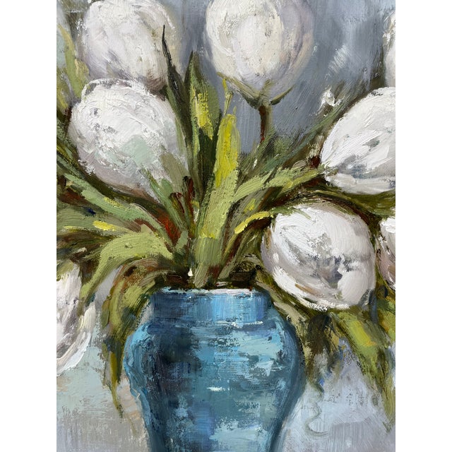 White Contemporary Impressionist Floral Oil Painting on Canvas, 24" X 24" For Sale - Image 8 of 10