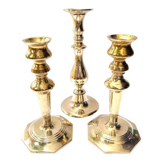 1940s Brass Candlesticks - Set of 3 For Sale