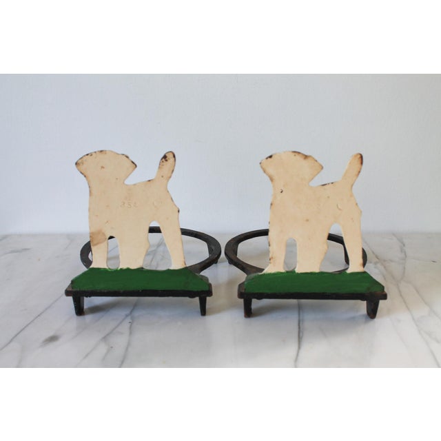 Pair of Vintage Cast Iron Dalmatian Dog Food & Water Bowl Holders For Sale - Image 11 of 13