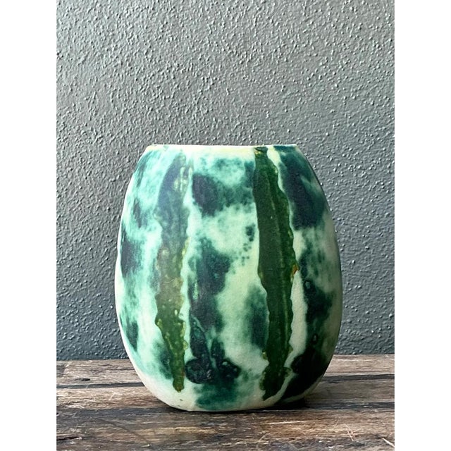 Vintage Green Abstract Ceramic Vase For Sale - Image 4 of 12