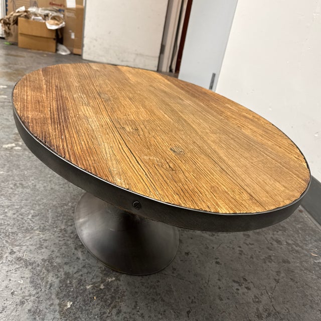 Wood Restoration Hardware Aero Oval Reclaimed Elm Coffee Table For Sale - Image 7 of 12