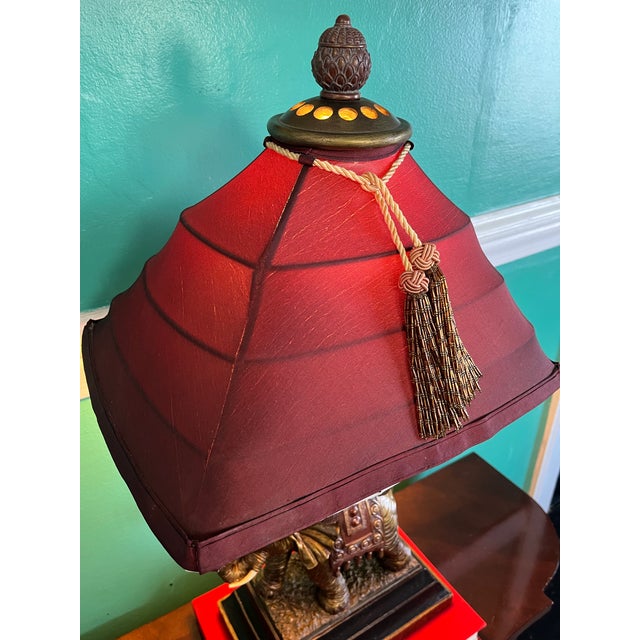 1970s East Asian Elephant Table Lamp With Silk Shade - Attributed to Robert Abbey For Sale In Greensboro - Image 6 of 12