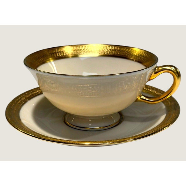 Vintage Lenox Lowell P-67 Gold Stamp Gold Encrusted Cup and Saucer-Set of 4 Usa For Sale In Dallas - Image 6 of 11