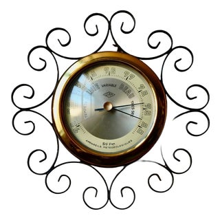 Wall Barometer in Wrought Iron and Gilt Brass from Sfam, France, 1970s For Sale