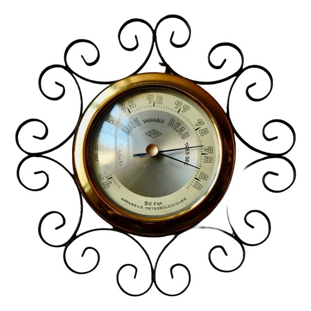Wall Barometer in Wrought Iron and Gilt Brass from Sfam, France, 1970s For Sale