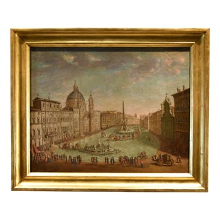After Giovanni Giacomo Van Lint, View of Rome with Piazza Navona Landscape, 1770, Oil on Canvas, Framed For Sale