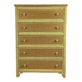 Henry Link Wicker Highboy Dresser For Sale