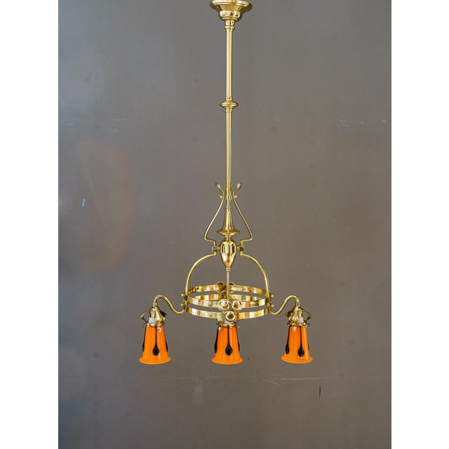 Antique Chandelier with Loetz Glass Shades, 1910 For Sale - Image 4 of 18