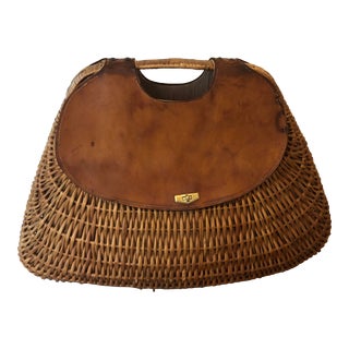 1940s Vintage French Basket With Leather Flaps For Sale