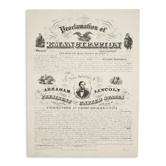 American 1864 Engraving of President Lincoln's "Proclamation of Emancipation" by Charles Shober, Second Issue For Sale - Image 3 of 6