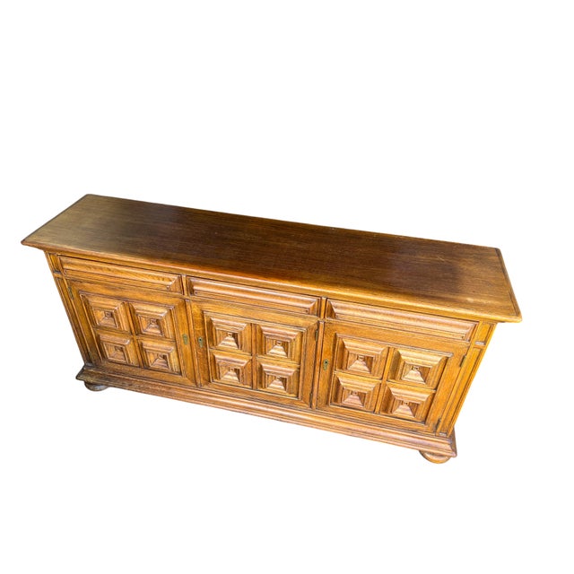 Wood Vintage Spanish Brutalist Sideboard in Oak, 1960s For Sale - Image 7 of 11
