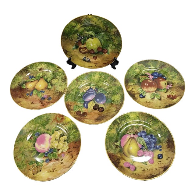 A.j. Heritage Rochard 10" Limoges France Decorative Fruit Plates, Set of 6 For Sale