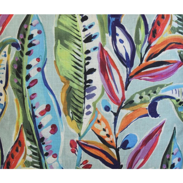 Designer Enrique Carnival Colorful Botanical Floral Leaf Feather/Down Pillow 22" Square For Sale - Image 4 of 7