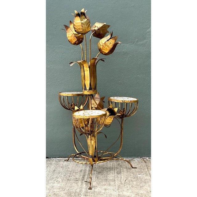 Mid-Century Modern Mid 20th Century Mid-Century Modern Italian Tole Flower Floor Lamp For Sale - Image 3 of 12