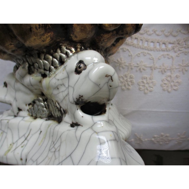 Vintage Italy Dolphin Base & Double Snake Handle Gold & Grey Vases- a Pair For Sale - Image 10 of 13