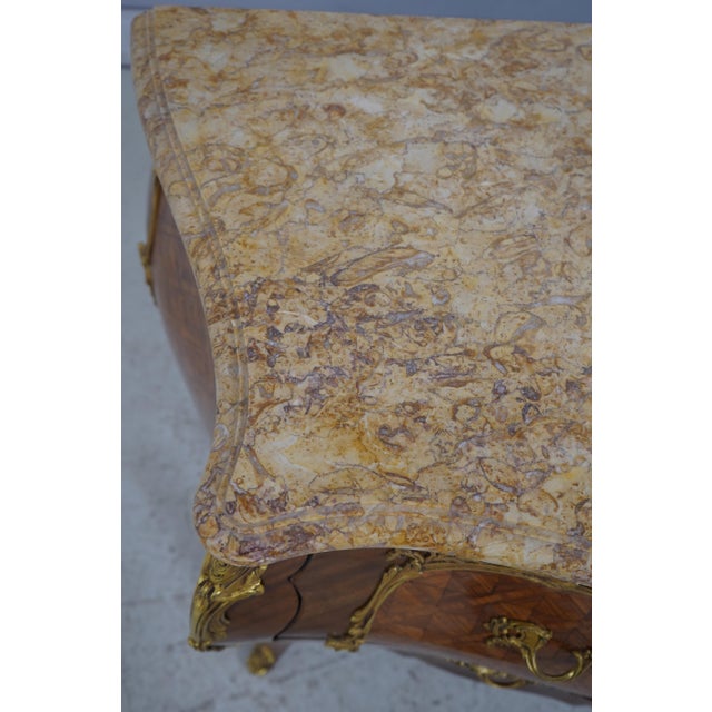 French Louis XV Vintage Marble Top Marquetry Commode For Sale - Image 9 of 17