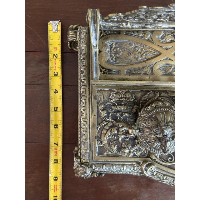 Antique Cast Brass Double Inkwell With Letter Holder – Ornate Baroque French Louis XIV Style, 10+ LBS For Sale - Image 11 of 13