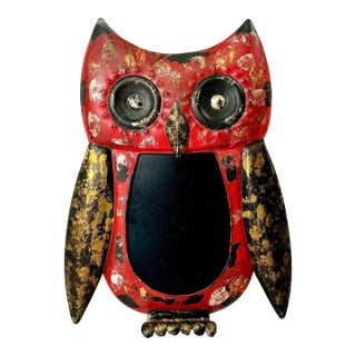 1980s Vintage Boho Chic Italian Tole Owl Wall Chalkboard For Sale
