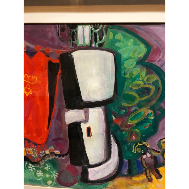 Leo Roth, Israeli Kibbutz Artist Judaica Shul Torah Ark Surrealist Gouache Painting For Sale In Miami - Image 6 of 6