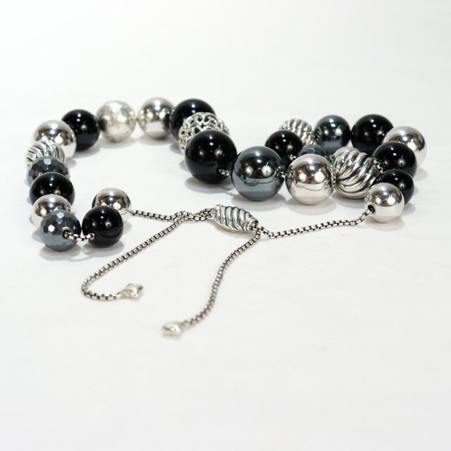 David Yurman Elements Adjustable Silver, Onyx, & Hematite Bead Necklace For Sale - Image 11 of 12