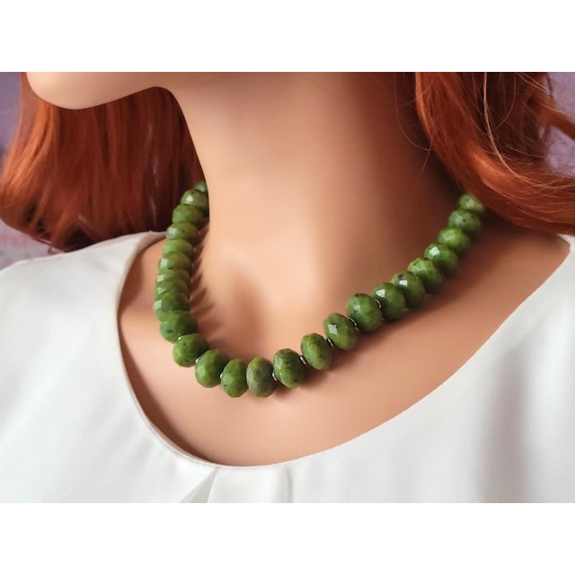 Early 21st Century Canadian Nephrite Jade Necklace 19", With Unique Natural Herbarium Silver Clasp For Sale - Image 5 of 6