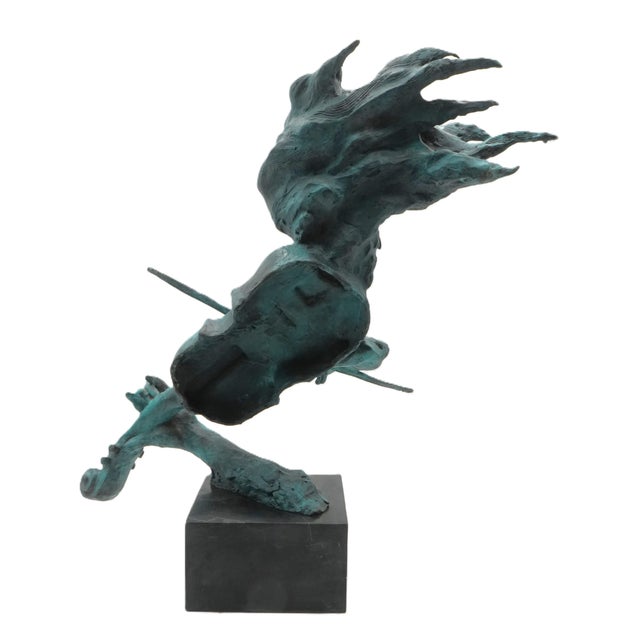 Art Deco Bronze Sculpture of Woman W. Violin on Marble Base For Sale - Image 9 of 11